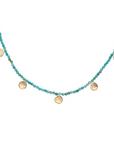 Turquoise Wrap Gemstone Mini Hammered Disc Station Necklace - 18k Gold + Turquoise