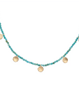 Turquoise Wrap Gemstone Mini Hammered Disc Station Necklace - 18k Gold + Turquoise - KMJ Anne Sportun Jewelry - Necklaces