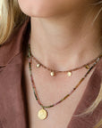 Turquoise Wrap Gemstone Mini Hammered Disc Station Necklace - 18k Gold + Turquoise - KMJ Anne Sportun Jewelry - Necklaces