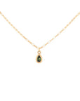 Boulder' Pear Gemstone Pendant on Elongated Box Chain - Green Tourmaline / 14k & 18k Yellow Gold - KMJ Anne Sportun Jewelry - Necklace