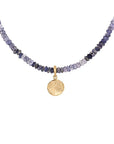 Natural Gemstone Hammered Disc Necklace - Iolite / 18k Yellow Gold - KMJ Anne Sportun Jewelry - Necklace
