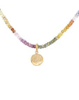 Natural Gemstone Hammered Disc Necklace - 18ky + Multi Sapphire - KMJ Anne Sportun Jewelry - Necklaces