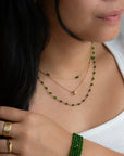 Limited Edition Hand-tied Station Chrome Diopside Necklace - 18k Yellow Gold / 18" - KMJ Anne Sportun Jewelry - Necklace