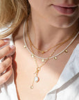 Turquoise Wrap Gemstone Mini Hammered Disc Station Necklace - 18k Gold + Turquoise - KMJ Anne Sportun Jewelry - Necklaces