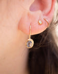 Oval Fixed Hook Earrings - 18ky Gold + Light Blue Sapphire
