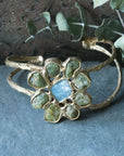 Perennial Cuff - Brass, Green Garnet + Aquamarine