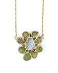 Perennial Pendant - Brass, Green Garnet + Aquamarine