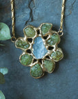 Perennial Pendant - Brass, Green Garnet + Aquamarine