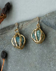 Seed Pod Earring - Brass + Aquamarine