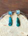 Sinker Earrings - Brass, Aquamarine + Chrysocolla