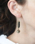 Supernova Earrings - Brass, Tourmaline + Pyrite