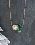 Treasure Trove Pendant - 14k Gold, White Sapphire, Emerald + Turquoise