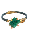 Zambian Emerald Small Stone Ring - 18ky/14kw/14r Gold+ Oxidized Silver