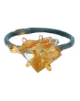 Rutilated Quartz Small Stone Ring - 18ky/14kw/14kr Gold + Oxidized Silver