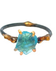 Apatite Small Stone Ring - 18ky/14kw/14kr Gold + Oxidized Silver