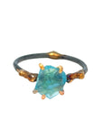 Apatite Small Stone Ring - 18ky/14kw/14kr Gold + Oxidized Silver