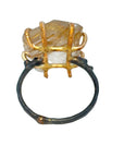 Rutilated Quartz Medium Stone Ring - 14ky Gold + Oxidized Silver