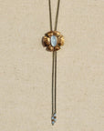 Flora Bolo Necklace - Oxidized Brass, Sterling Silver + Blue Moonstone Glass w/Oxidized Sterling Silver 32" Chain - KMJ Claire Sommers Buck Jewelry - Necklaces