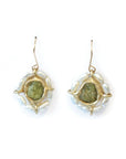 Water Lily Earrings - Brass +. Green Garnet