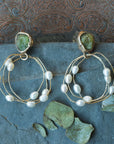 Water Lily Hoops - Brass, Sterling Silver, Green Garnet + Pearl