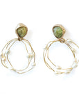 Water Lily Hoops - Brass, Sterling Silver, Green Garnet + Pearl