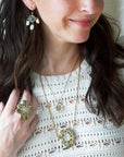 Water Lily Pendant - Brass, Green Garnet + Pearl