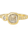 1.02 ctw Cushion Shaped Rose Cut Clear Diamond - 18ky Gold + VS Accent Diamonds