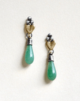 Sacred Heart Teardrop Earrings - Aventurine Gemstone, Oxidized Brass + Sterling Silver - KMJ Claire Sommers Buck Jewelry - Earrings