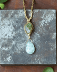Calm Waters Pendant - Brass, Aquamarine + Green Garnet - KMJ Emilie Shapiro Jewelry - Necklaces
