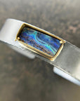 Captured Boulder Opal Cuff - Oxidized Sterling Silver + 18k Gold - KMJ Hilary Finck Jewelry - Bracelets