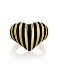 Chubby Heart Black Striped Pinky Ring - 14ky Gold + Enamel