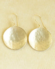 Large Hammered Disc Hook Earrings - 18k Yellow Gold