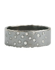 Oxidized Silver Scattered Diamond Band - 4mm, 7mm, 10mm