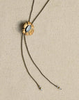 Flora Bolo Necklace - Oxidized Brass, Sterling Silver + Blue Moonstone Glass w/Oxidized Sterling Silver 32" Chain - KMJ Claire Sommers Buck Jewelry - Necklaces