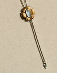 Flora Bolo Necklace - Oxidized Brass, Sterling Silver + Blue Moonstone Glass w/Oxidized Sterling Silver 32" Chain - KMJ Claire Sommers Buck Jewelry - Necklaces