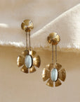 Flora Earrings - Oxidized Brass, Sterling Silver + Blue Moonstone Glass