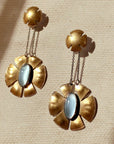 Flora Earrings - Oxidized Brass, Sterling Silver + Blue Moonstone Glass