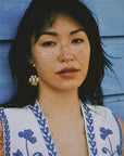 Flora Earrings - Oxidized Brass, Sterling Silver + Blue Moonstone Glass - KMJ Claire Sommers Buck Jewelry - Earrings