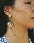 Flora Earrings - Oxidized Brass, Sterling Silver + Blue Moonstone Glass - KMJ Claire Sommers Buck Jewelry - Earrings