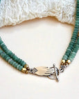 Holding Hands Necklace - Oxidized Sterling Silver + Jade Gemstone Beads