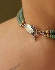 Holding Hands Necklace - Oxidized Sterling Silver + Jade Gemstone Beads