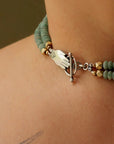 Holding Hands Necklace - Oxidized Sterling Silver + Jade Gemstone Beads - KMJ Claire Sommers Buck Jewelry - Necklaces