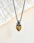 Sacred Heart Necklace - Oxidized Brass + Sterling Silver - KMJ Claire Sommers Buck Jewelry - Necklaces