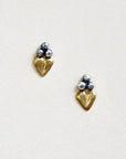 Sacred Heart Studs -Oxidized Brass + Sterling Silver