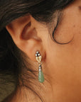 Sacred Heart Teardrop Earrings - Aventurine Gemstone, Oxidized Brass + Sterling Silver