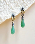 Sacred Heart Teardrop Earrings - Aventurine Gemstone, Oxidized Brass + Sterling Silver - KMJ Claire Sommers Buck Jewelry - Earrings