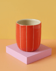 Red + Pink Small Ceramic Tumbler - Stripes - KMJ Nightshift Ceramics Gifts - Ceramics