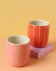 Red + Pink Small Ceramic Tumbler - Stripes
