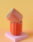Red + Pink Small Ceramic Tumbler - Stripes