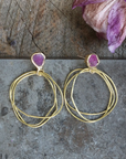 Ruby Guardian Hoops - Brass, Silver + Ruby